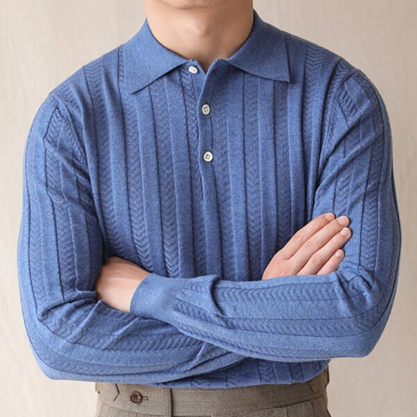 Lapel Slim Fit Knitted Sweater Pullover P0043 - Image 3