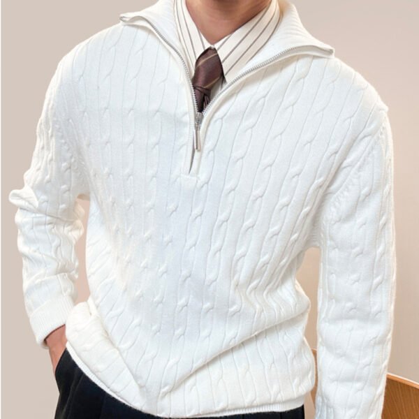 Zipper Large Lapel Pullover Knitted Sweater P0041 - Image 2