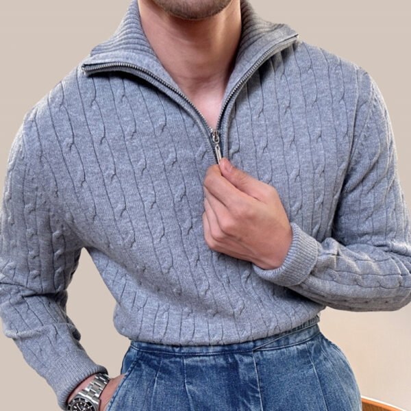 Zipper Large Lapel Pullover Knitted Sweater P0041