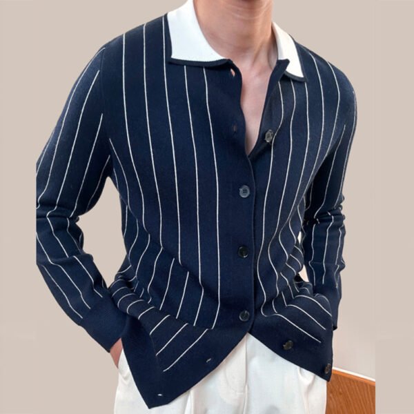 Lapel Striped Sweater Knitting Cardigan P0040