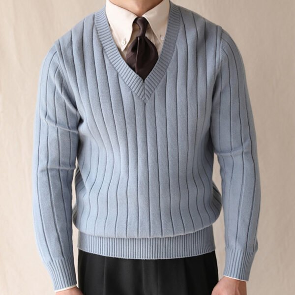 V-Neck Striped Knitting Sweater Pullover P0039 - Image 5