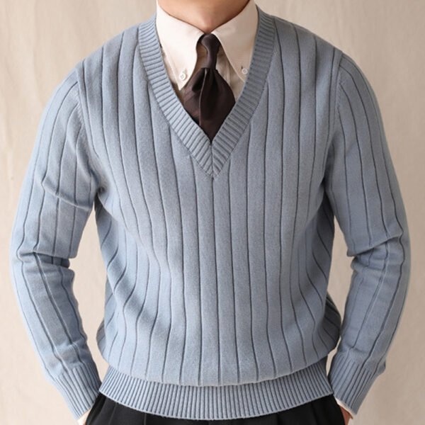 V-Neck Striped Knitting Sweater Pullover P0039 - Image 2