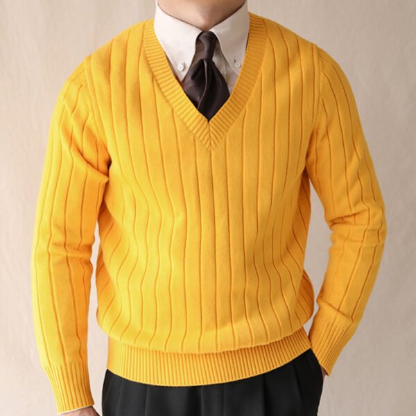 V-Neck Striped Knitting Sweater Pullover P0039 - Image 3