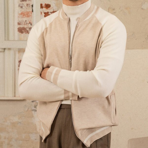 Baseball Collar Zipper Knitting Cardigan Sweater P0037 - Image 2