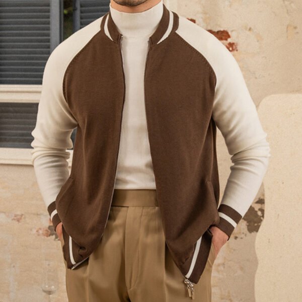 Baseball Collar Zipper Knitting Cardigan Sweater P0037