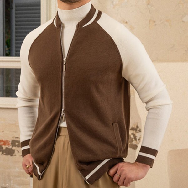 Baseball Collar Zipper Knitting Cardigan Sweater P0037 - Image 3
