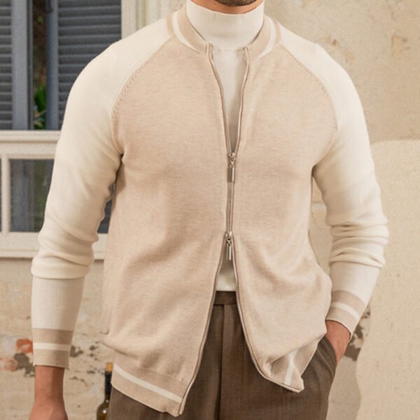 Baseball Collar Zipper Knitting Cardigan Sweater P0037 - Image 4