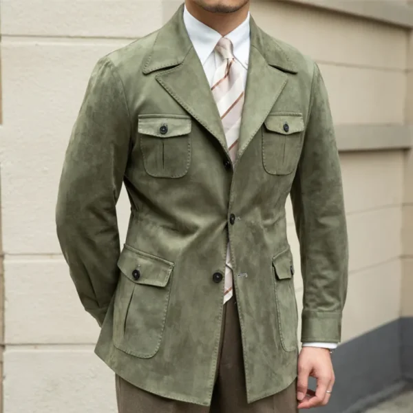 Suede Suit Collar Men Coat Jacket P0006 - Image 2