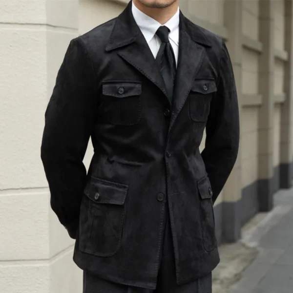 Suede Suit Collar Men Coat Jacket P0006 - Image 3