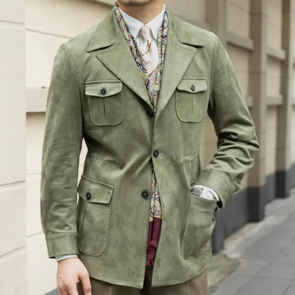 Suede Suit Collar Men Coat Jacket P0006 - Image 4