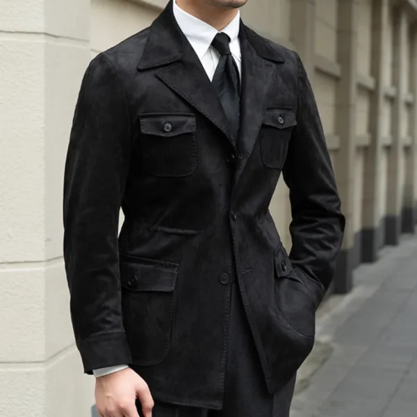 Suede Suit Collar Men Coat Jacket P0006 - Image 5