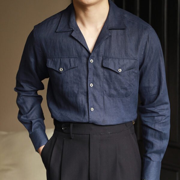 Cuba Collar Linen Thin Long Sleeve Shirt P0142 - Image 2