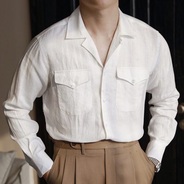 Cuba Collar Linen Thin Long Sleeve Shirt P0142