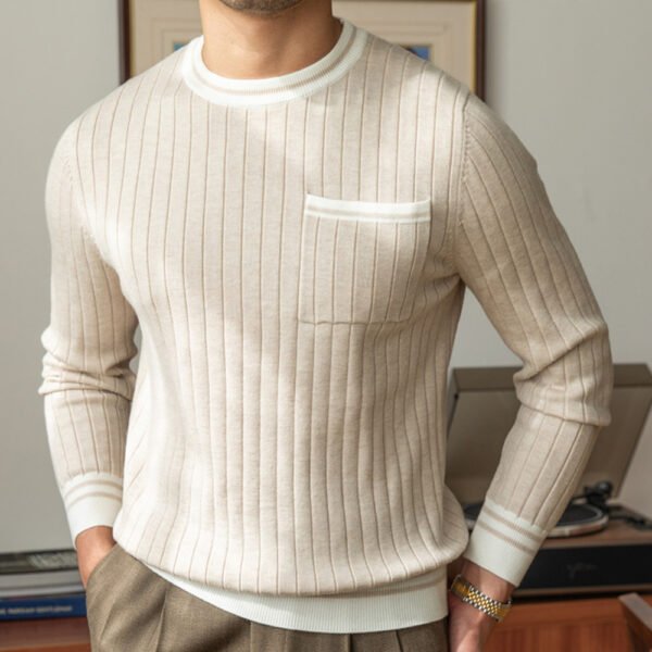 Striped Round Neck Knitted Sweater P0034 - Image 2