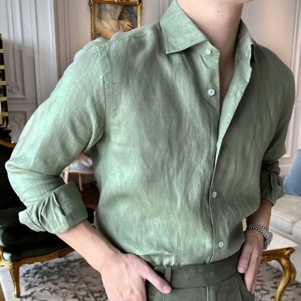 Lapel Solid Color Long Sleeved Shirt P0141 - Image 6