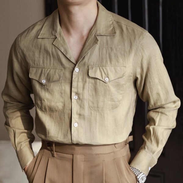 Cuba Collar Linen Thin Long Sleeve Shirt P0142 - Image 3