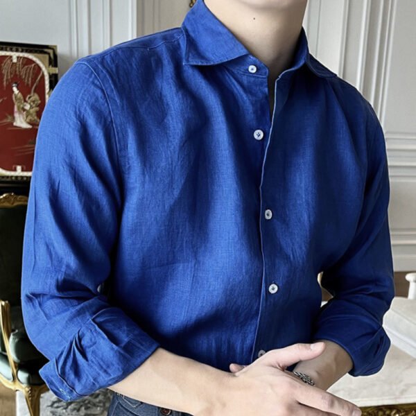 Lapel Solid Color Long Sleeved Shirt P0141 - Image 5