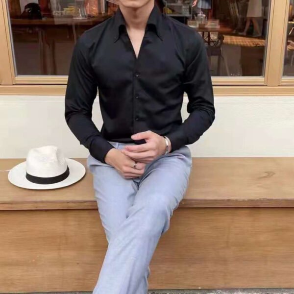 Men's Long Sleeve Formal Dress Shirt Solid Color P0330 - Image 2