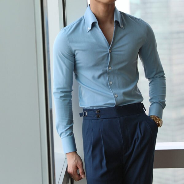 Men's Long Sleeve Formal Dress Shirt Solid Color P0330 - Image 5