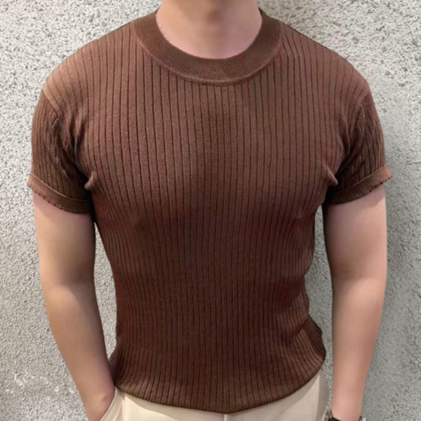 Solid Color O Neck Men's Slim T Shirt P0321 - Image 2