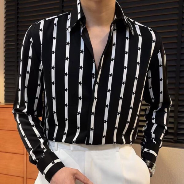 Stripe Color Contrast Long Sleeve Shirt P0316