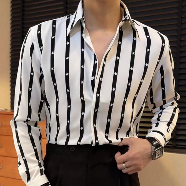 Stripe Color Contrast Long Sleeve Shirt P0316 - Image 4