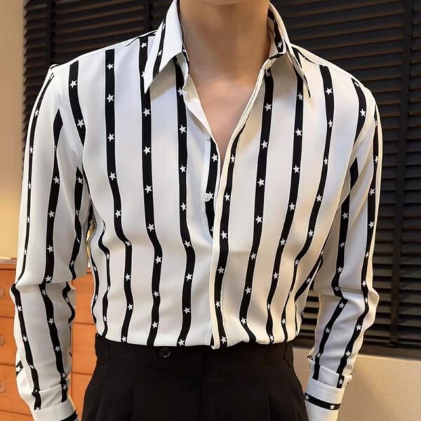 Stripe Color Contrast Long Sleeve Shirt P0316 - Image 2