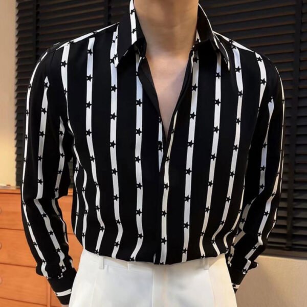 Stripe Color Contrast Long Sleeve Shirt P0316 - Image 5