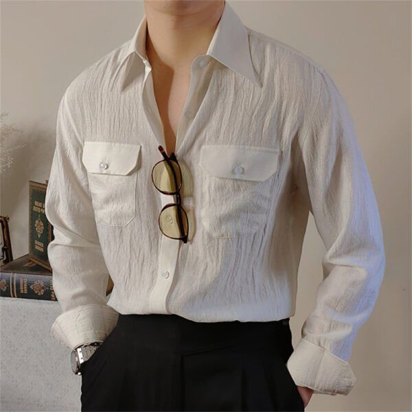 Lapel Collar Linen Long Sleeve Shirt P0313 - Image 6