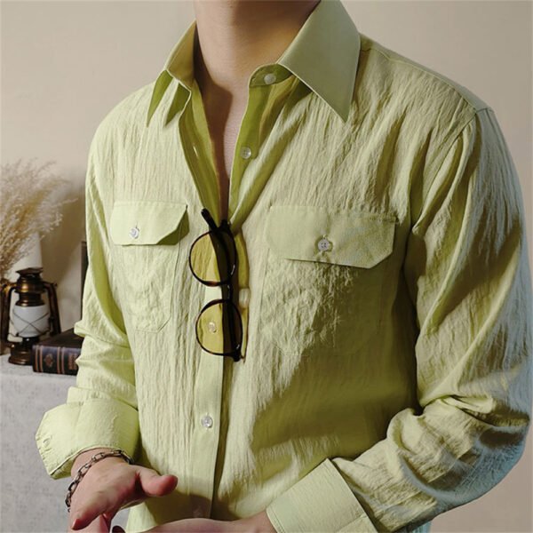 Lapel Collar Linen Long Sleeve Shirt P0313
