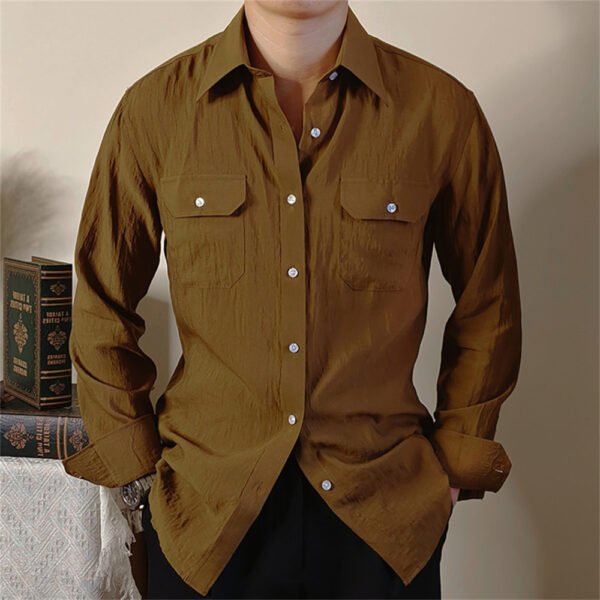 Lapel Collar Linen Long Sleeve Shirt P0313 - Image 5