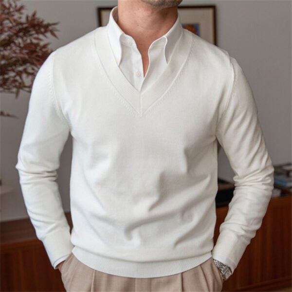 Pullover Knitted Long Sleeved V-Neck Knit Men's P0287 - Image 4