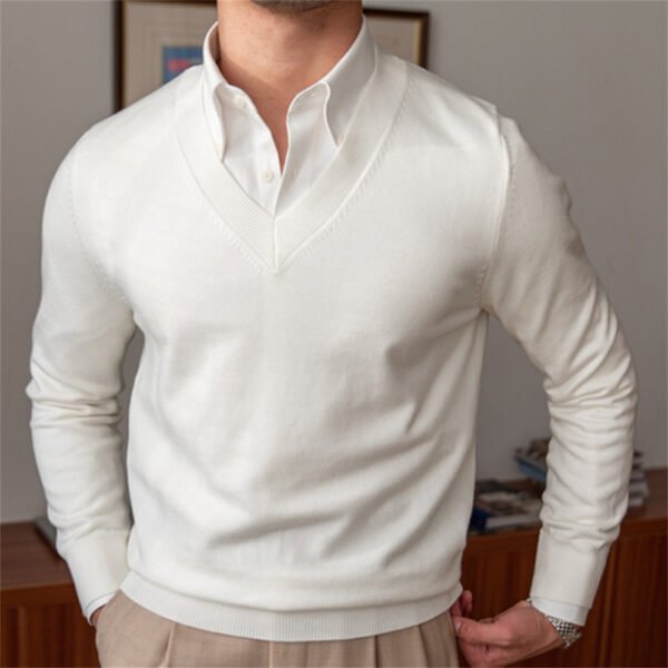 Pullover Knitted Long Sleeved V-Neck Knit Men's P0287 - Image 5