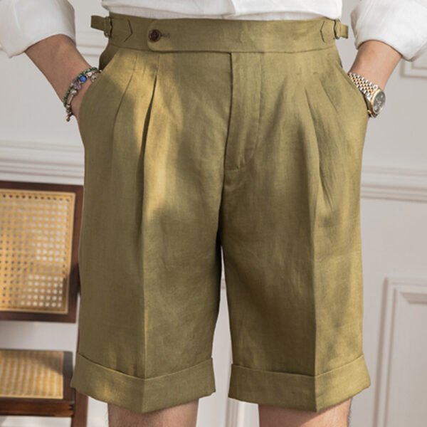 Linen Solid Color Straight Naples Shorts P0291 - Image 4