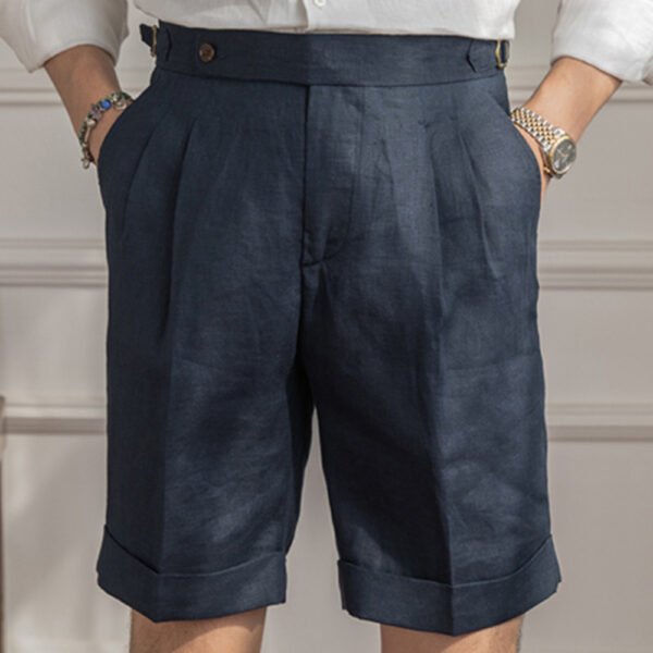 Linen Solid Color Straight Naples Shorts P0291 - Image 2