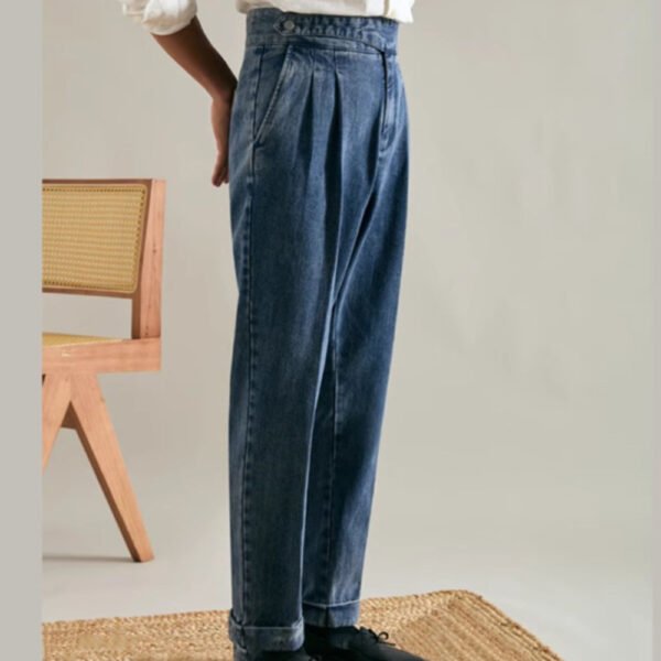 Straight Tube Loose Washed Double Pleated Jeans P0292 - Image 6