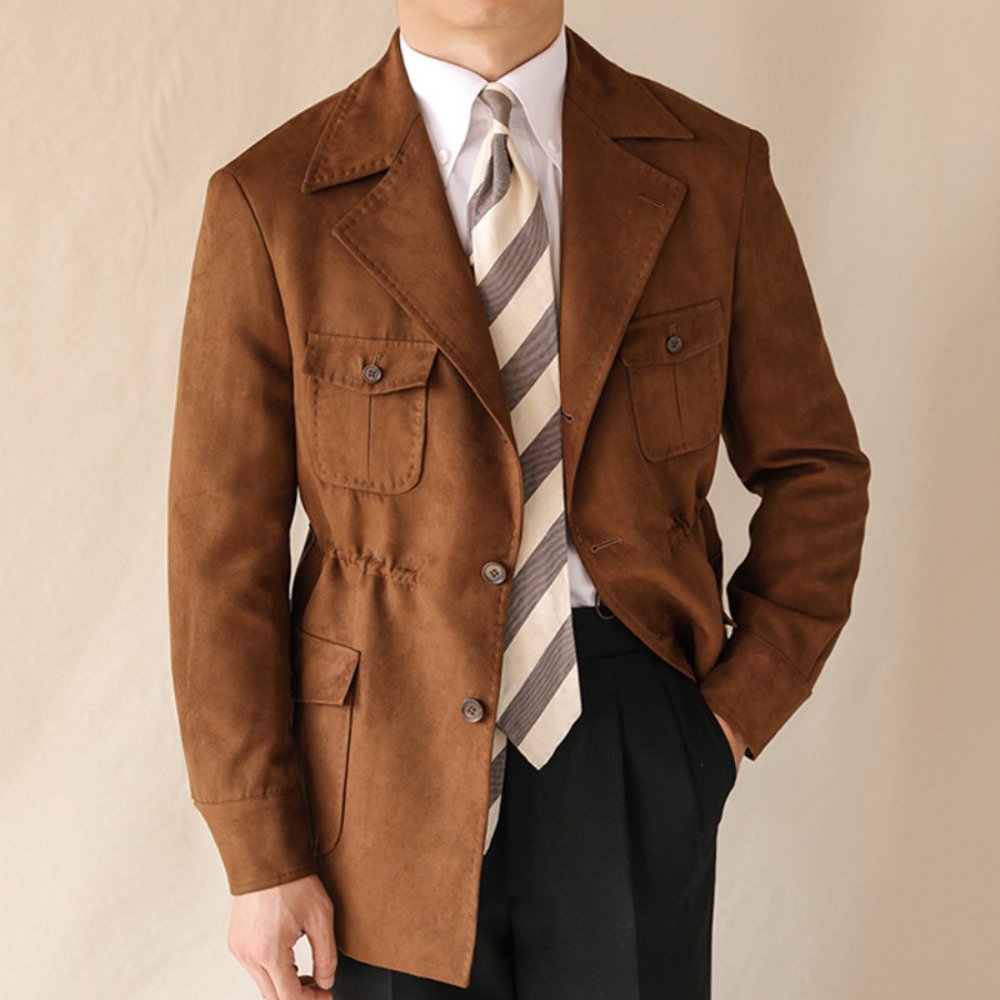 Multiple Pockets Men Jacket Lapel Coat P0312 - Image 5