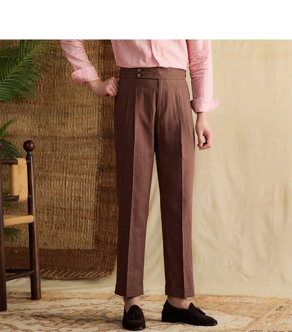 Linen High Waist Straight Pants Men Formal Pant Social Trouser P0370 - Image 3