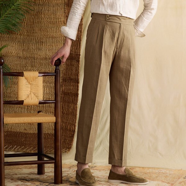 Linen High Waist Straight Pants Men Formal Pant Social Trouser P0370 - Image 12