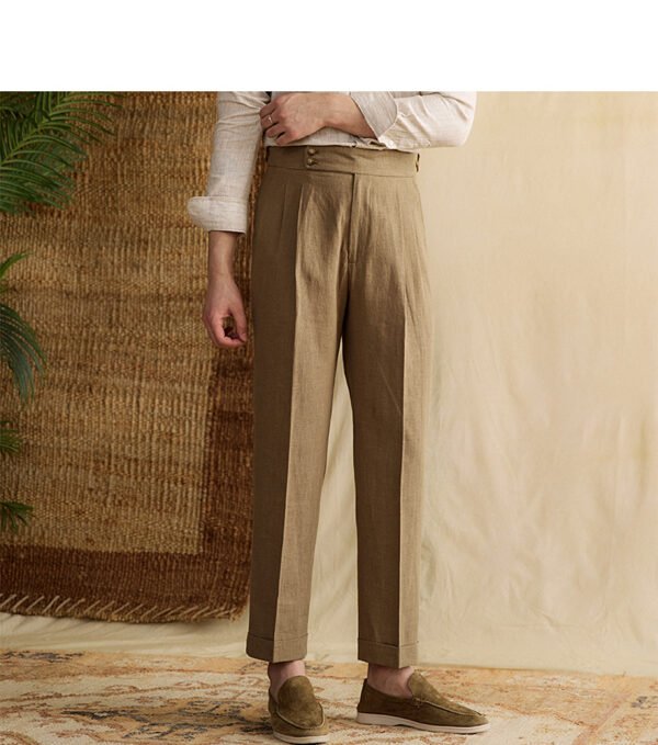 Linen High Waist Straight Pants Men Formal Pant Social Trouser P0370 - Image 9