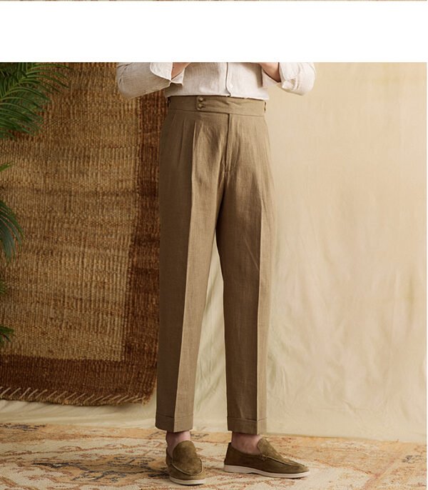 Linen High Waist Straight Pants Men Formal Pant Social Trouser P0370 - Image 10