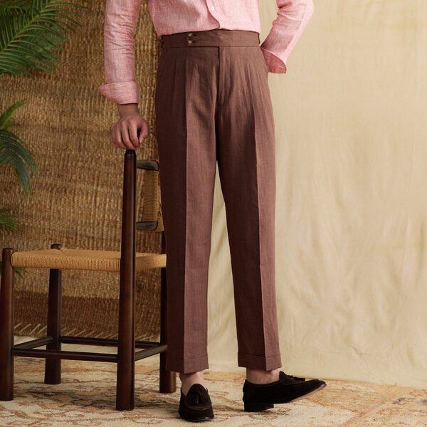 Linen High Waist Straight Pants Men Formal Pant Social Trouser P0370 - Image 5