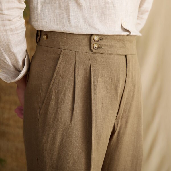 Linen High Waist Straight Pants Men Formal Pant Social Trouser P0370 - Image 8