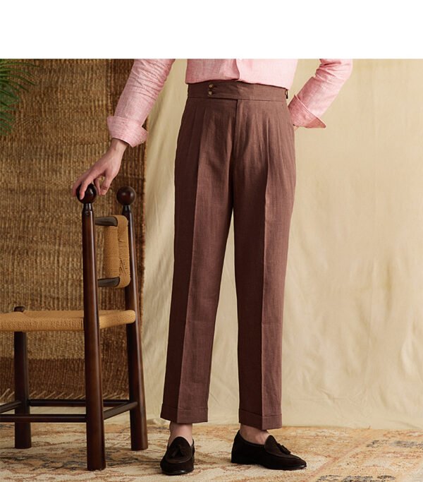 Linen High Waist Straight Pants Men Formal Pant Social Trouser P0370 - Image 7