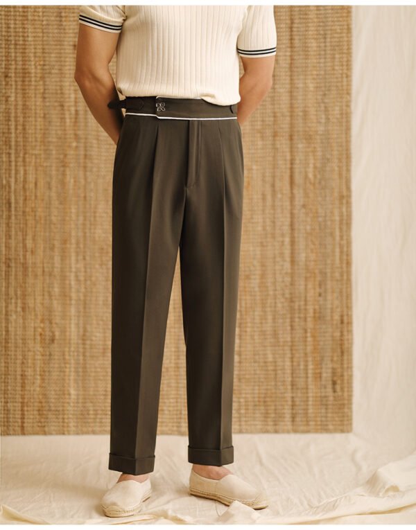 Straight Suit Pants For Men's High Waisted Trousers P0373 - Image 5