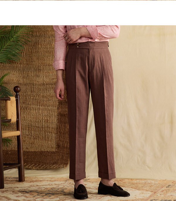 Linen High Waist Straight Pants Men Formal Pant Social Trouser P0370 - Image 6