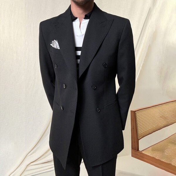 Linen Blended Suit Set for Men Double breasted Buckle Suit P0362 - Image 7