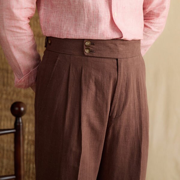 Linen High Waist Straight Pants Men Formal Pant Social Trouser P0370