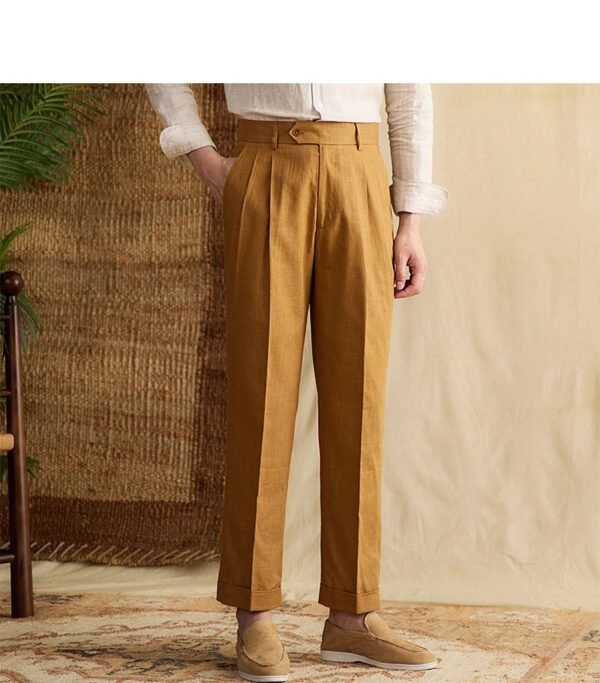 Cotton Linen High Waist Straight Leg Pant Formal Pant Men P0369 - Image 5