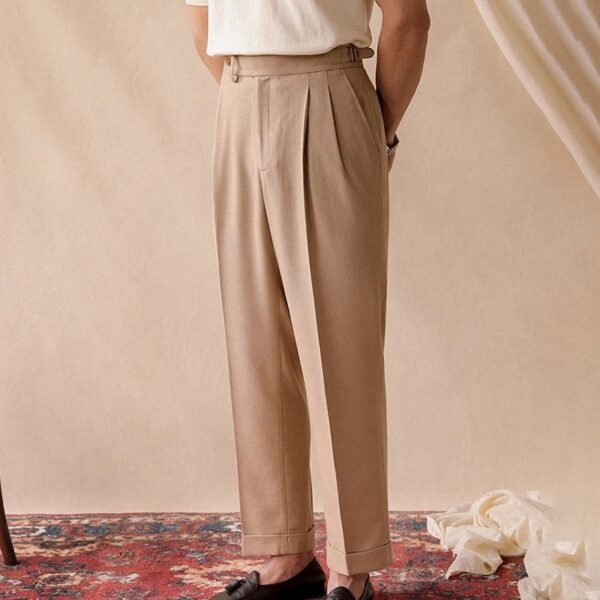 Cotton Linen High Waist Trousers Mens Office Pants P0380 - Image 11